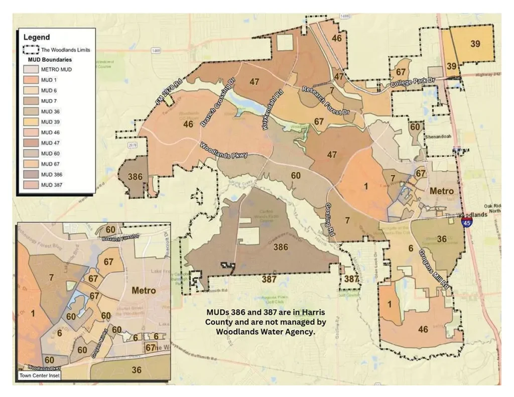 Map of MUDs in The Woodlands