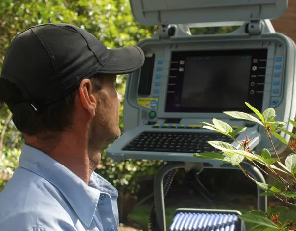Technician inspecting home sewer